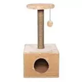 Домик-когтеточка для кошек Yami-Yami "Комфортный" квадратный с пумпоном, бежевый, джут, 36*38*72 см